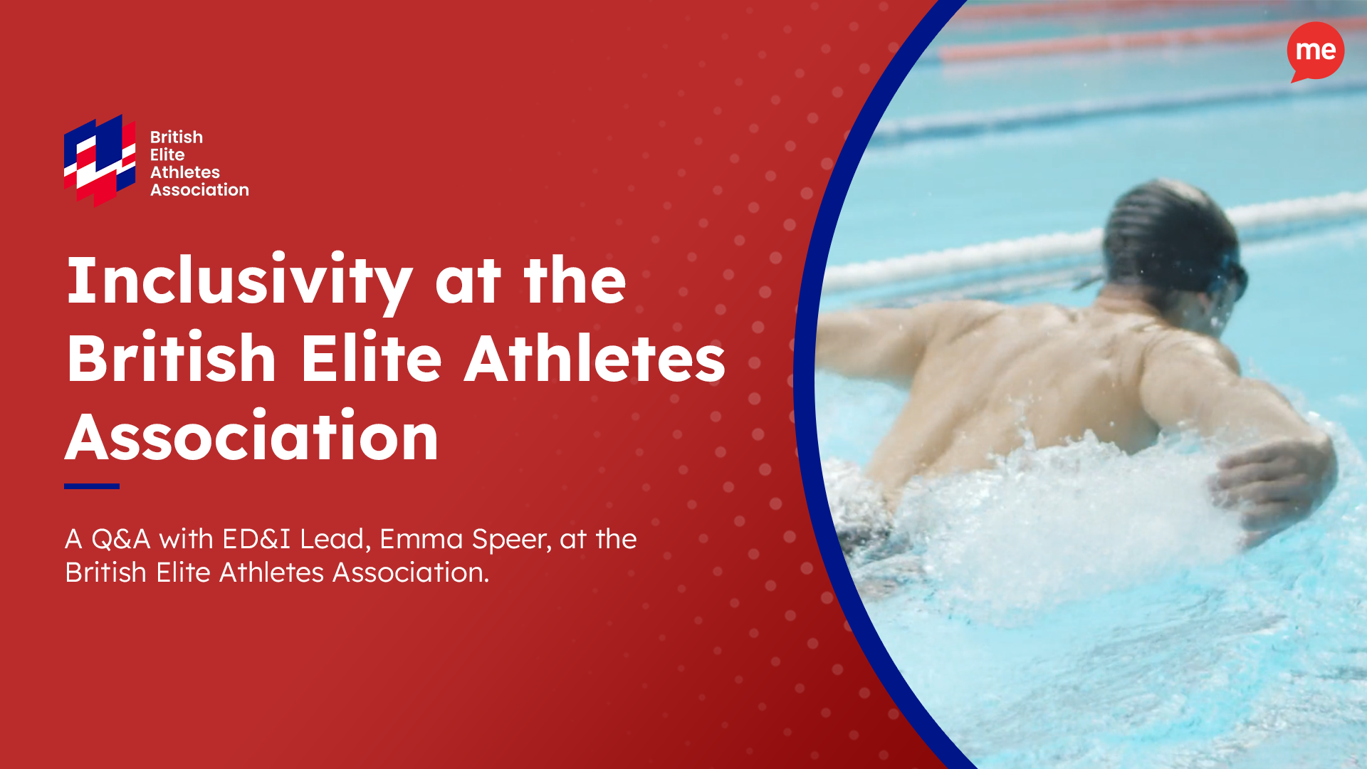 Text reads Inclusivity at the British Elite Athletes Association and photo os someone swimming