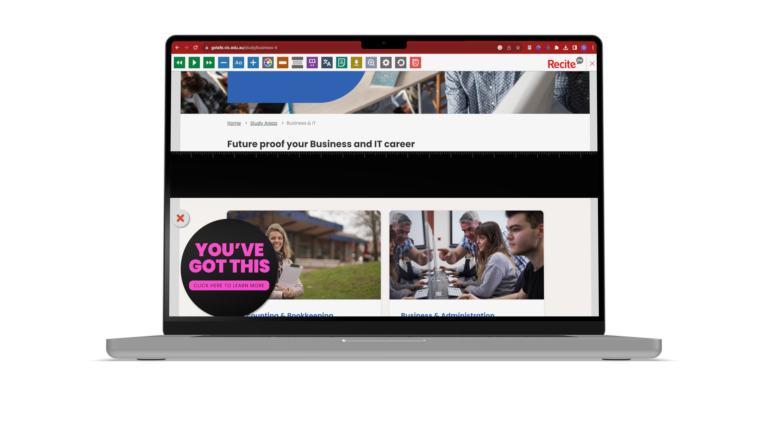 Mock-up of the Recite Me toolbar being used on the GOTAFE website