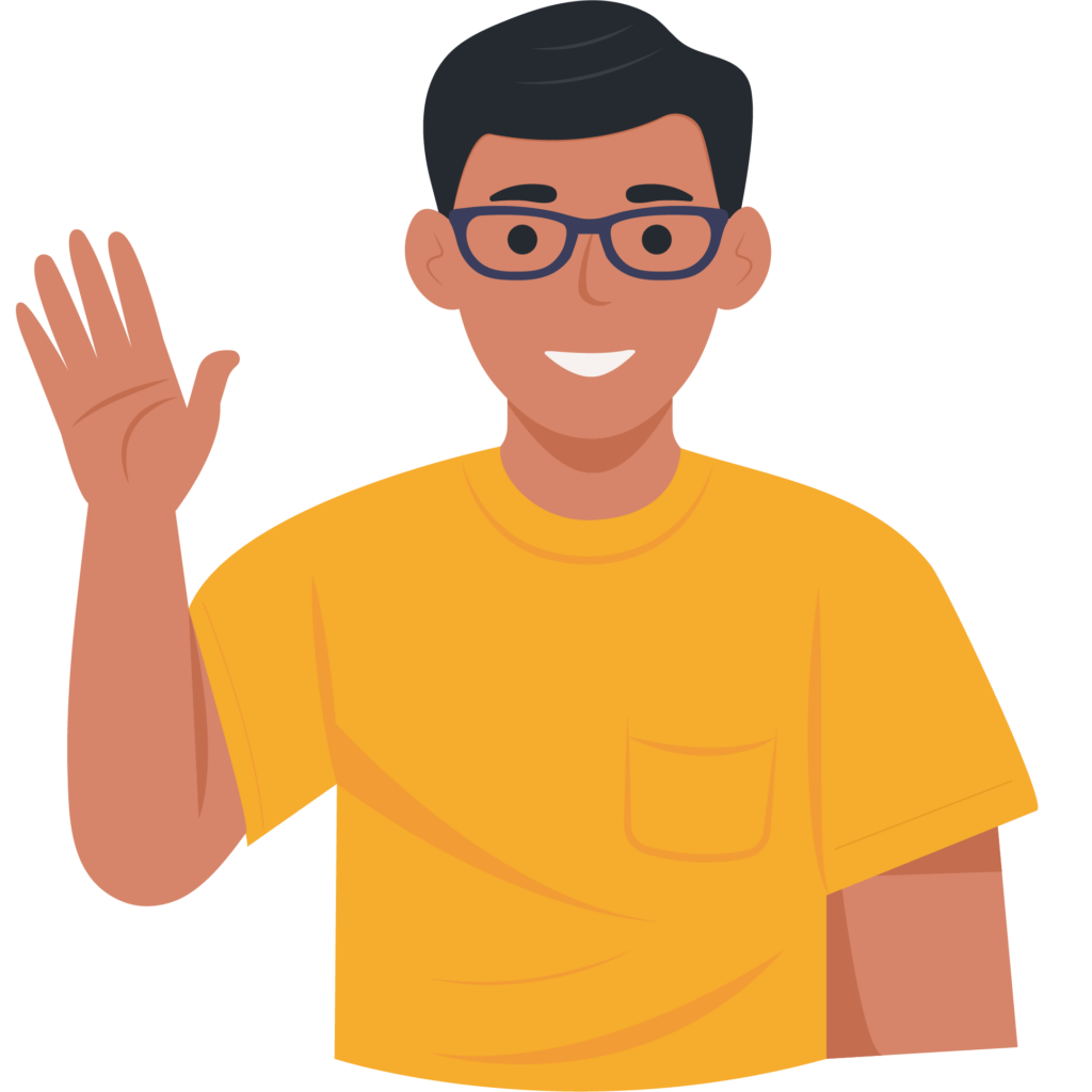 Cartoon image of a person waving