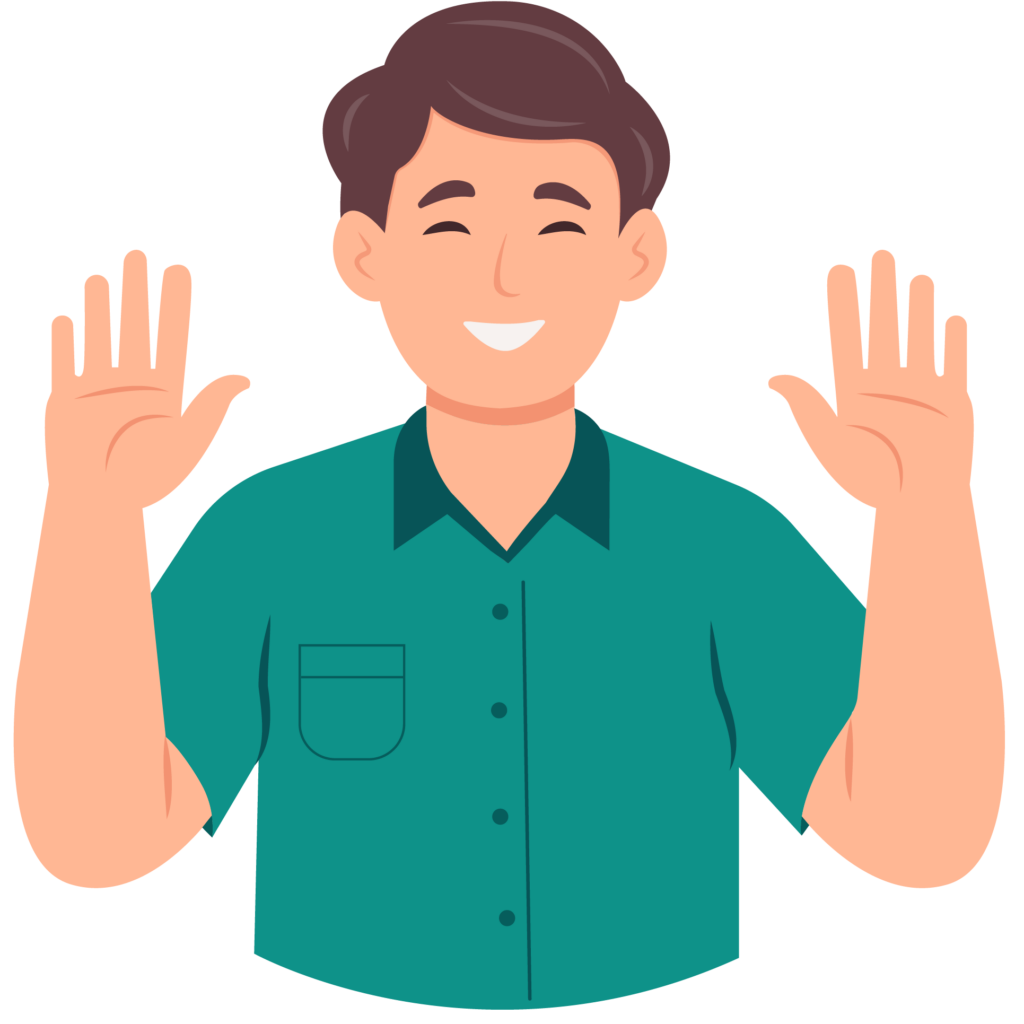 Cartoon image of a person holding up both hands