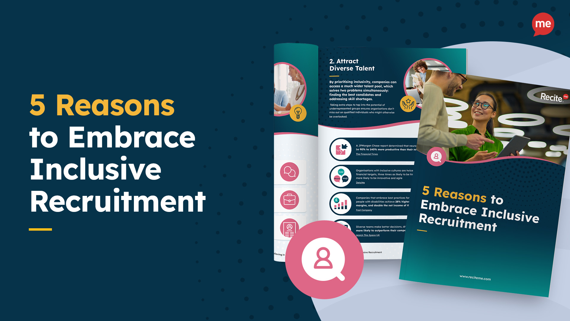 5 Reasons to Embrace Inclusive Recruitment. Mock-up of guide on right hand side of image