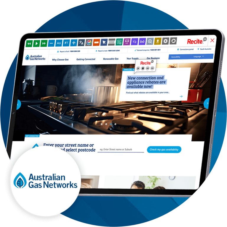 Mock-up of the Recite Me Toolbar being used on the AGIG website.