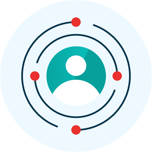 Icon show person with circular lines going around them.