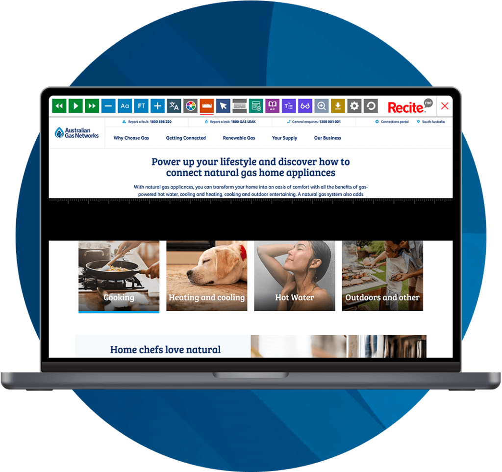 Mock-up of the Recite Me Toolbar being used on the AGIG website.