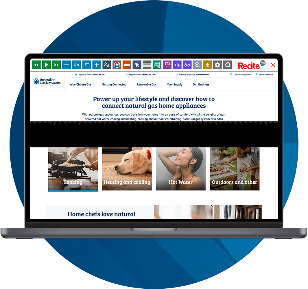 Mock-up of the Recite Me Toolbar being used on the AGIG website.