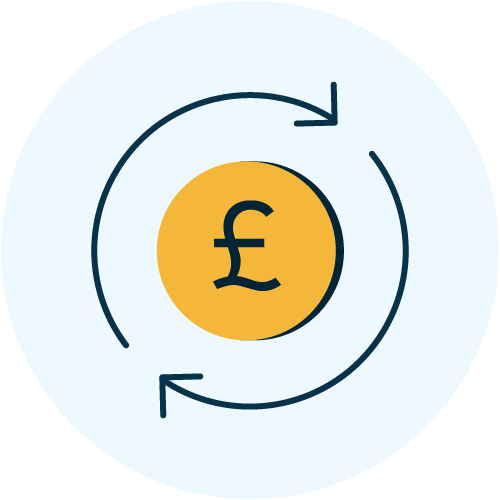 Icon shows money symbol with 2 arrows circling the symbol