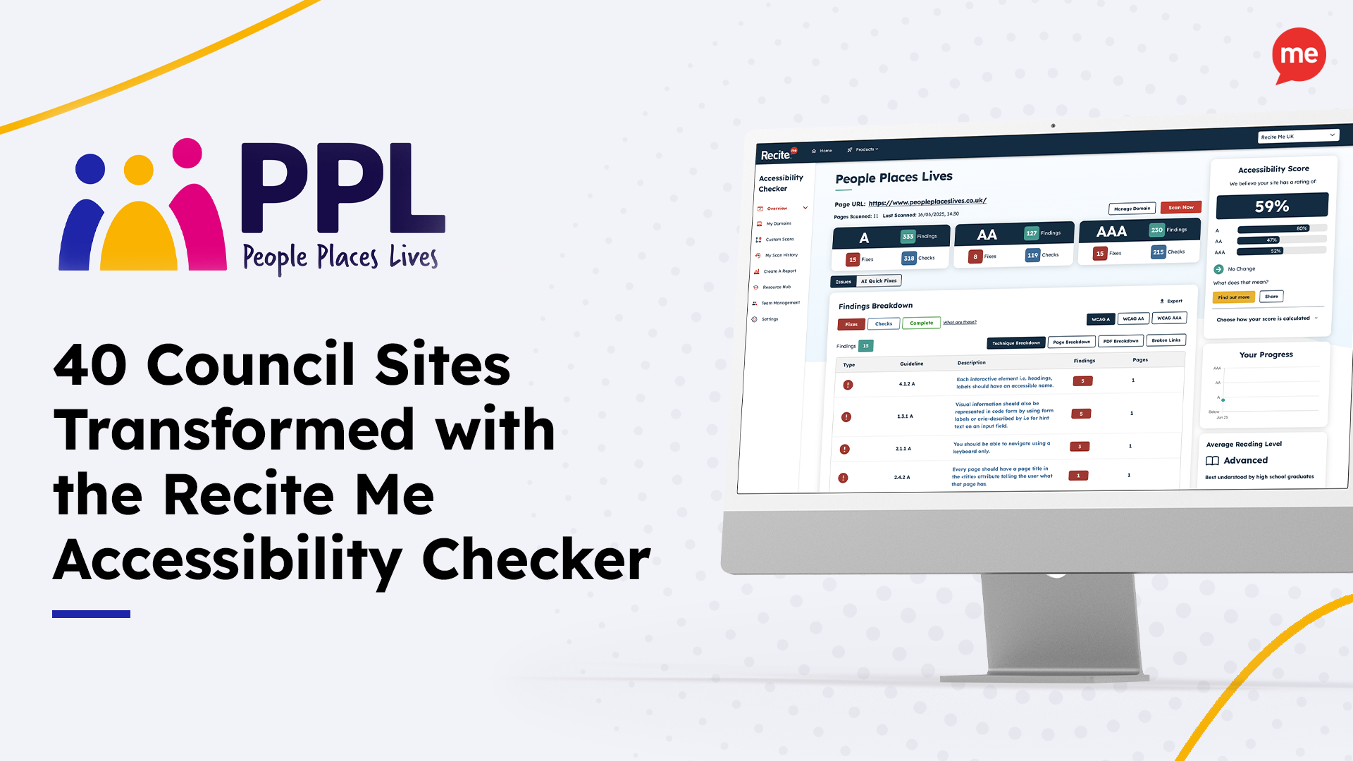 40 Council Sites Transformed with the Recite Me Accessibility Checker. Mock-up of the Recite Me Checker being used