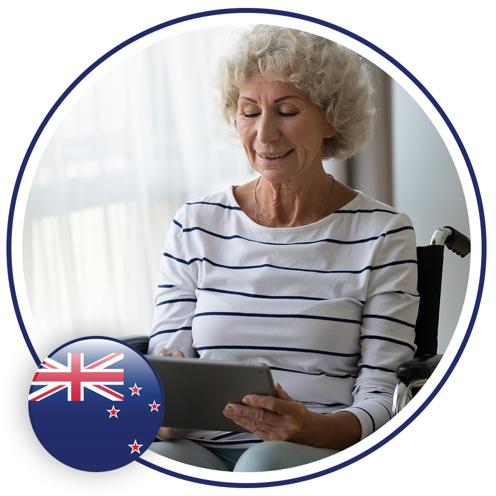 Image shows a wheelchair user using a tablet