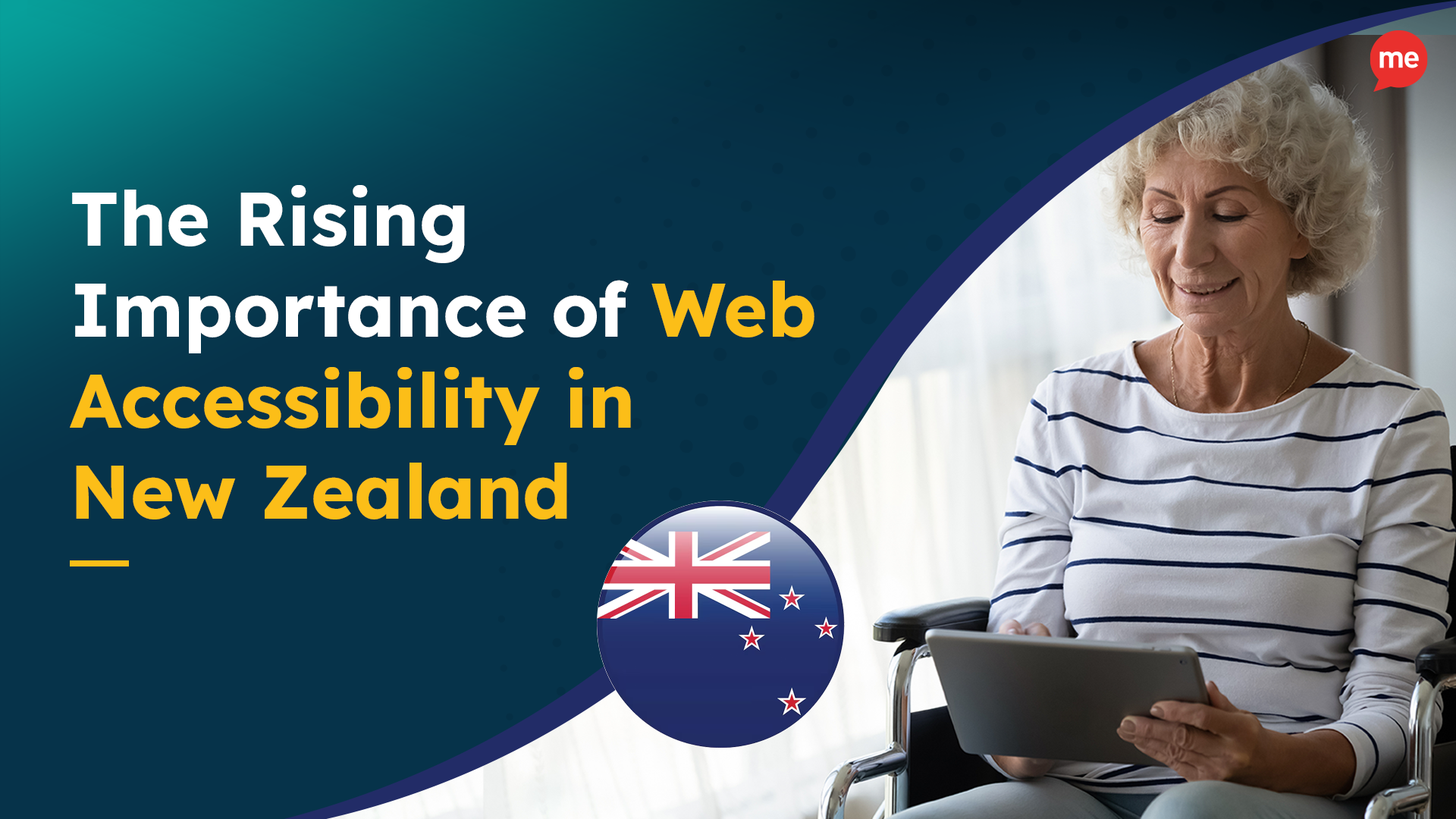 Thumbnail text reads, 'The Rising Importance of Web Accessibility in NZ' Image shows a wheelchair user using tablet.