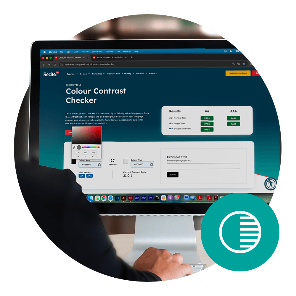 someone using the recite me colour contrast checker tool