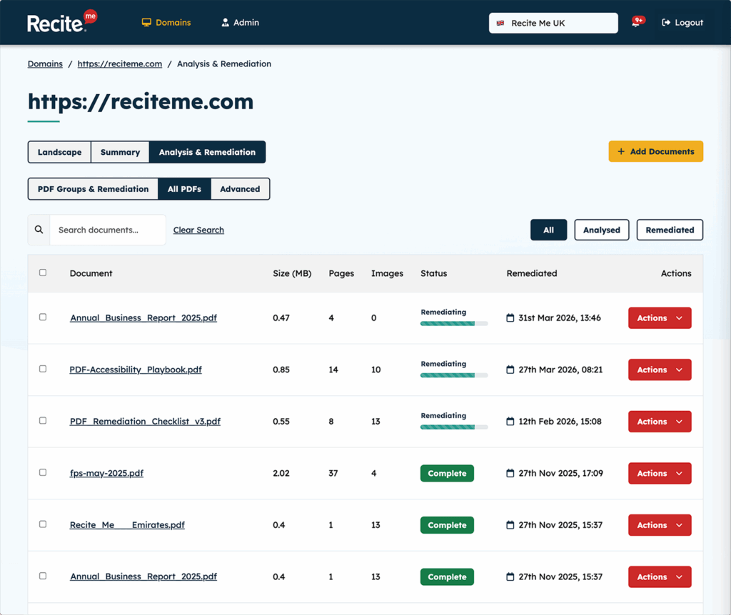 An example of the Recite Me PDF Remediation Product