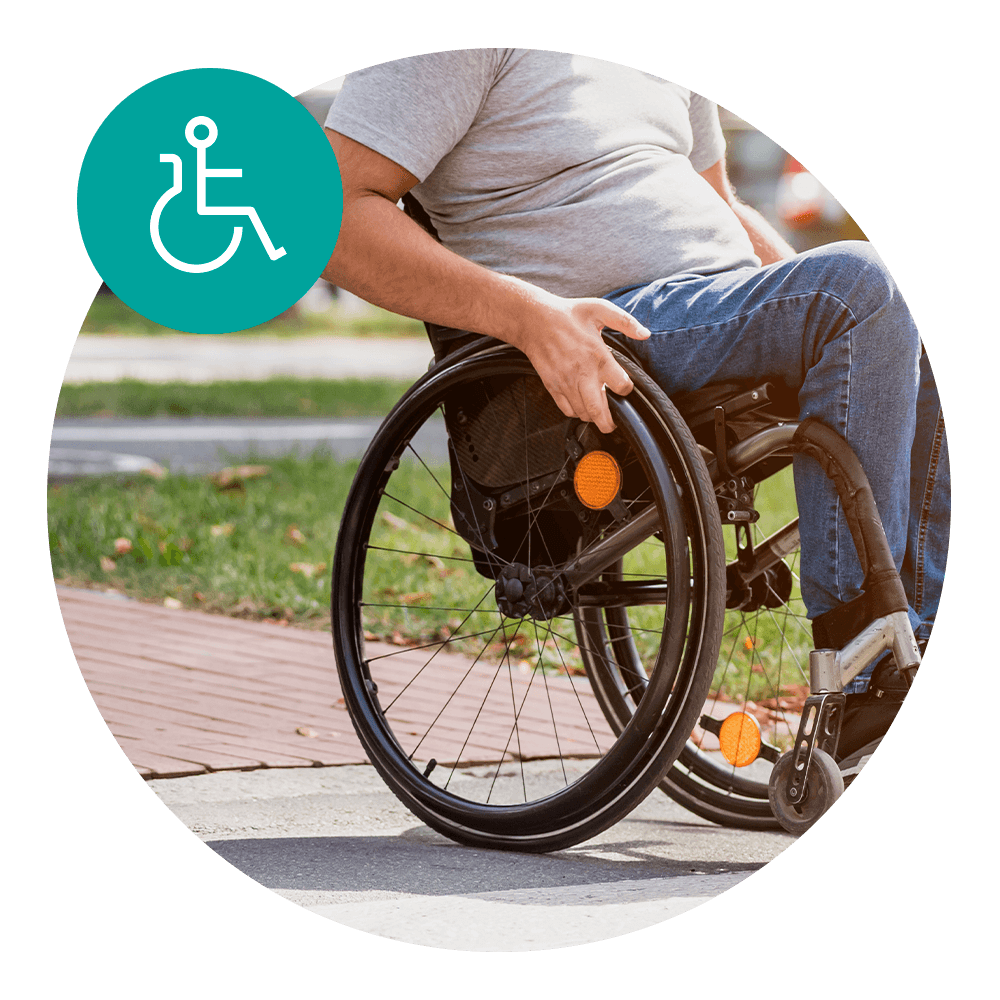 wheelchair on the pavement showing the curb cut effect