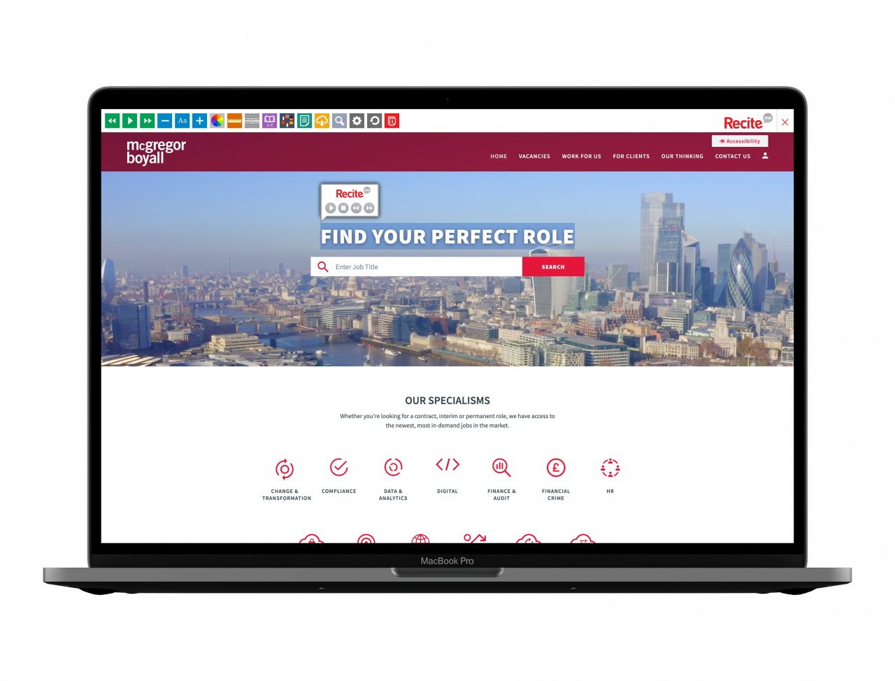 McGregor Boyall website with the Recite Me toolbar launched