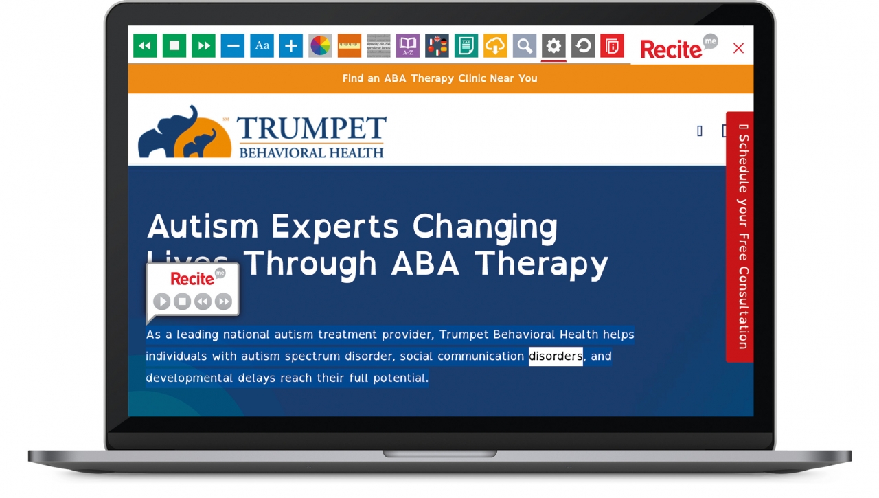 Trumpet Behavioral Health website with the Recite Me toolbar launched 