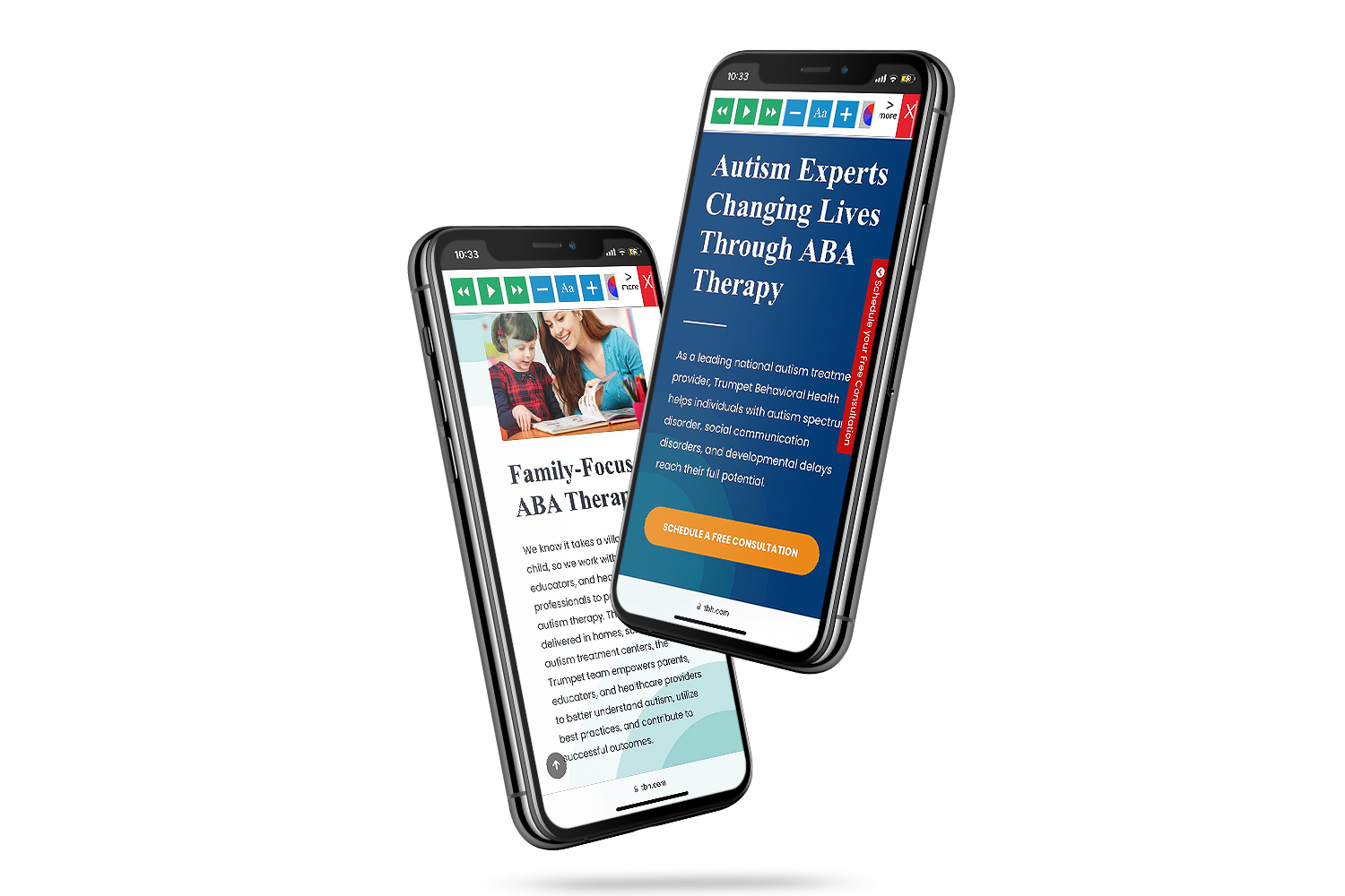 Mobiles with Trumpet Behavioral Health website using the Recite Me assistive toolbar