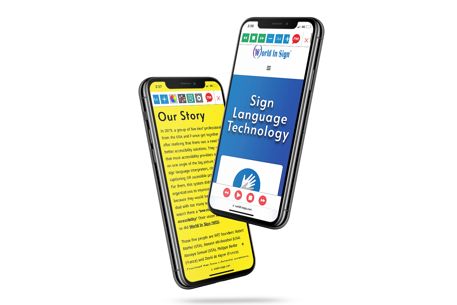 Mobiles with World In Sign website using the Recite Me assistive toolbar