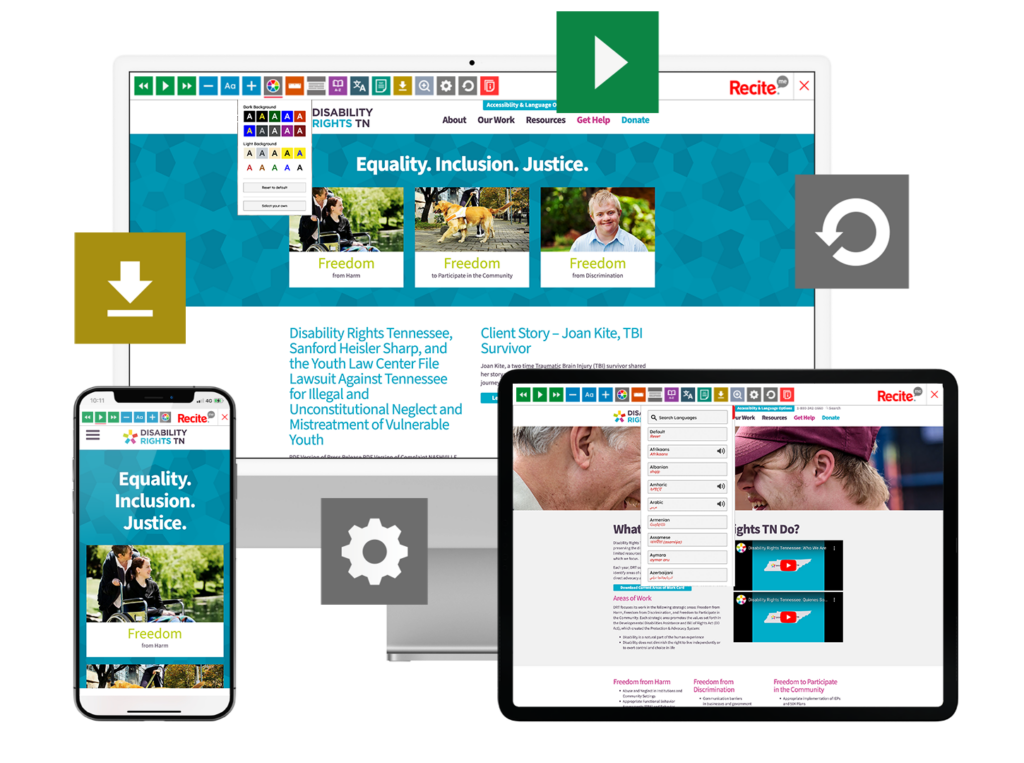 Desktop, mobile phone and tablet with screenshot of Disability Rights Tennessee website