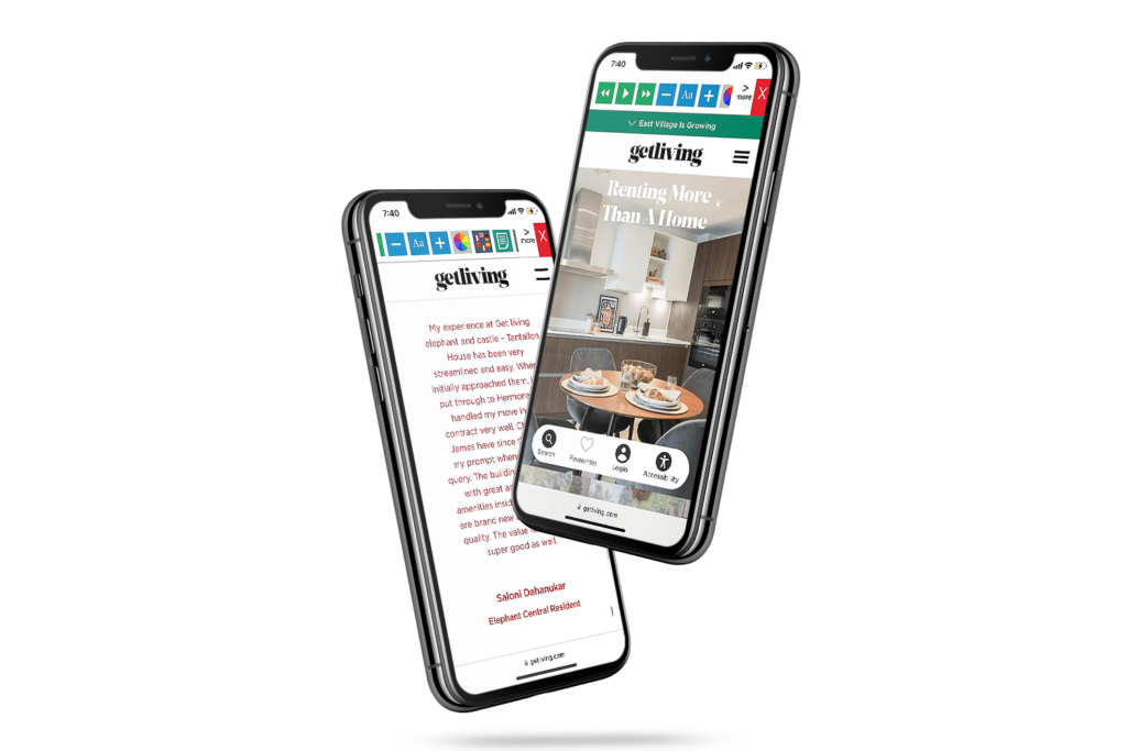 Mobiles with Get Living website using the Recite Me assistive toolbar