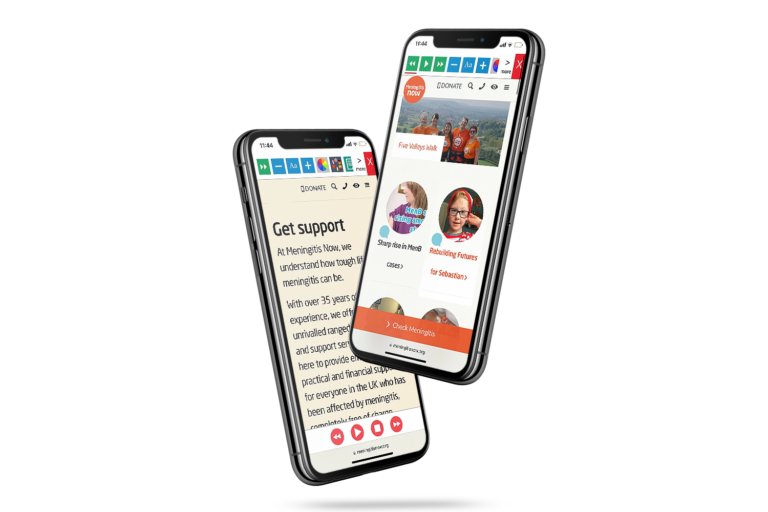 Mobiles with Meningitis Now website using the Recite Me assistive toolbar