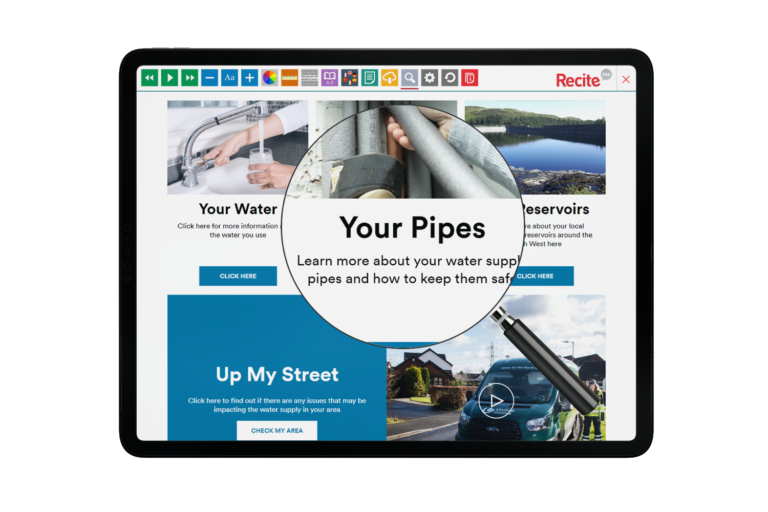 Tablet with United Utilities website using the Recite Me assistive toolbar