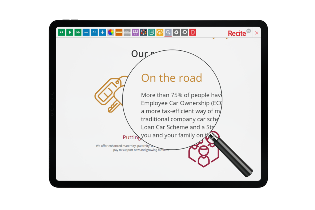 Tablet with Volkswagen website using the Recite Me assistive toolbar