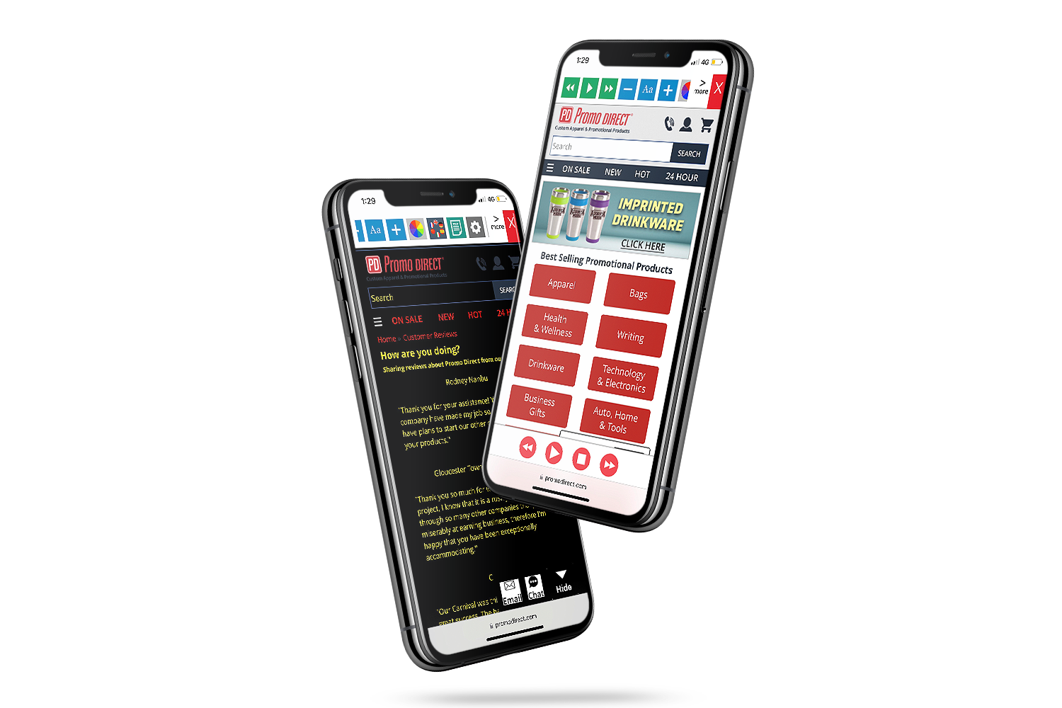 Mobiles with Promo Direct website using the Recite Me assistive toolbar