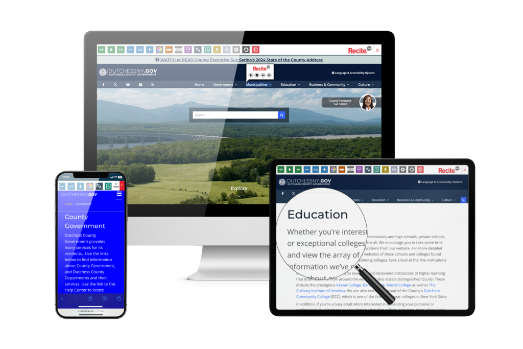 Desktop, tablet, and mobile phone with screenshot of https://www.dutchessny.gov/ website