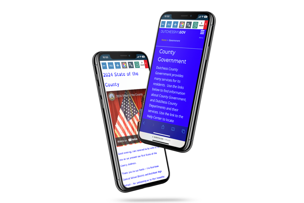 2 mobile phones with screenshot of xhttps://www.dutchessny.gov/ website.