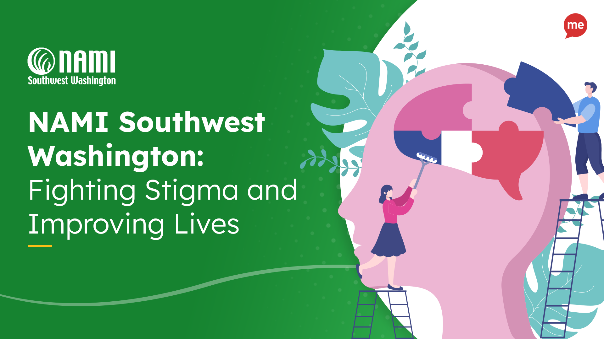 NAMI Southwest Washington: Fighting Stigma and Improving Lives with an illustration of a brain with icons