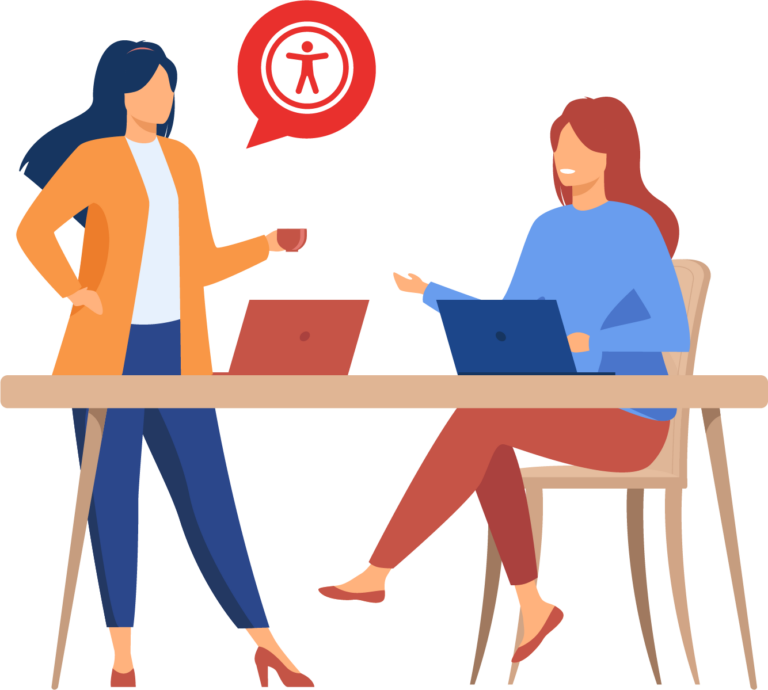 Blog Illustration - 2 women chatting over laptops at a table