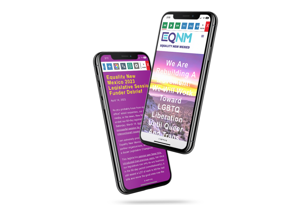 Mobile phones with screenshot of https://eqnm.org/ website