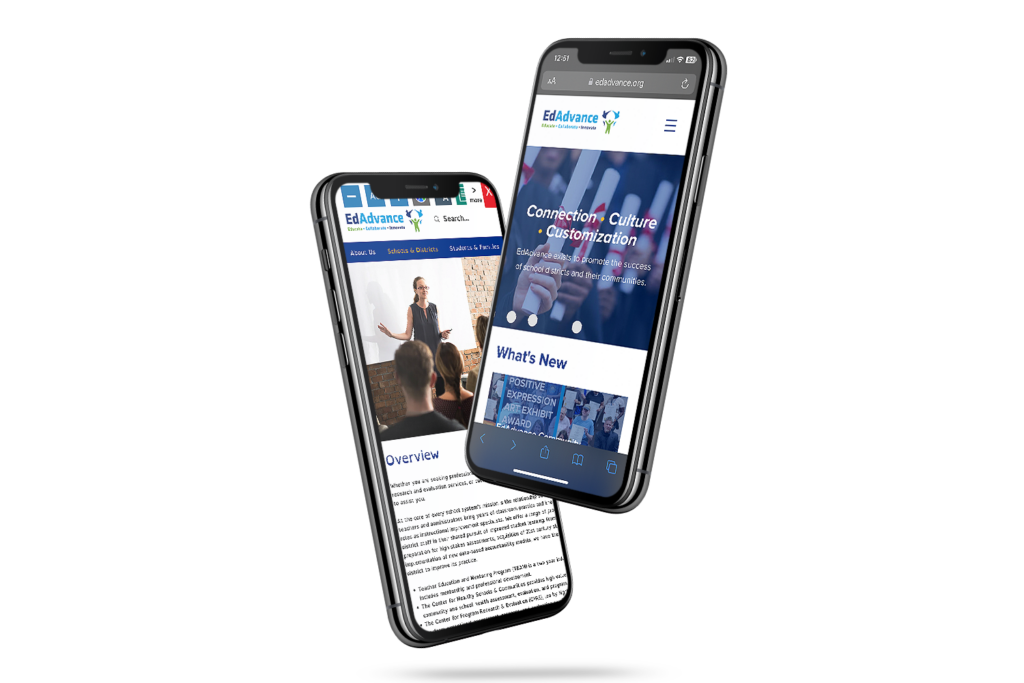 Mobile phones with screenshot of EdAdvance website