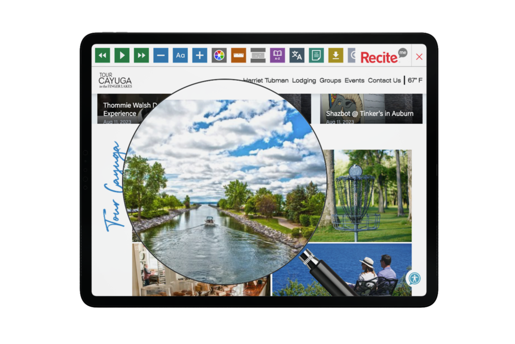 Tablet with screenshot of Cayuga Tourism website