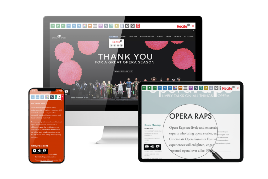 Desktop, Tablet and mobile phone with Cincinnati Opera website
