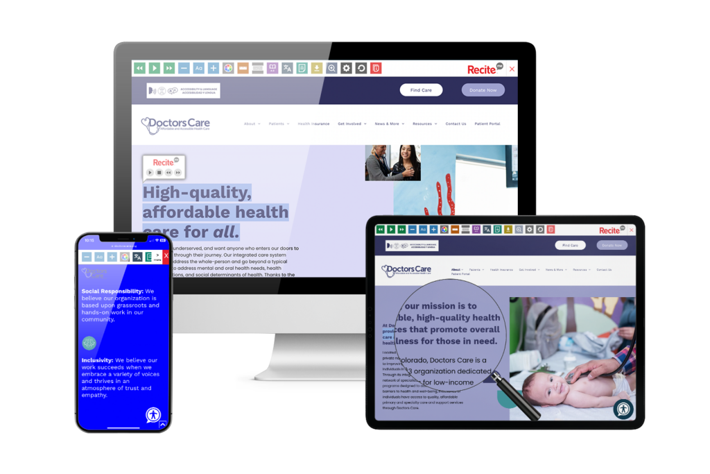 Desktop, mobile and tablet with screenshot of the Doctors Care website