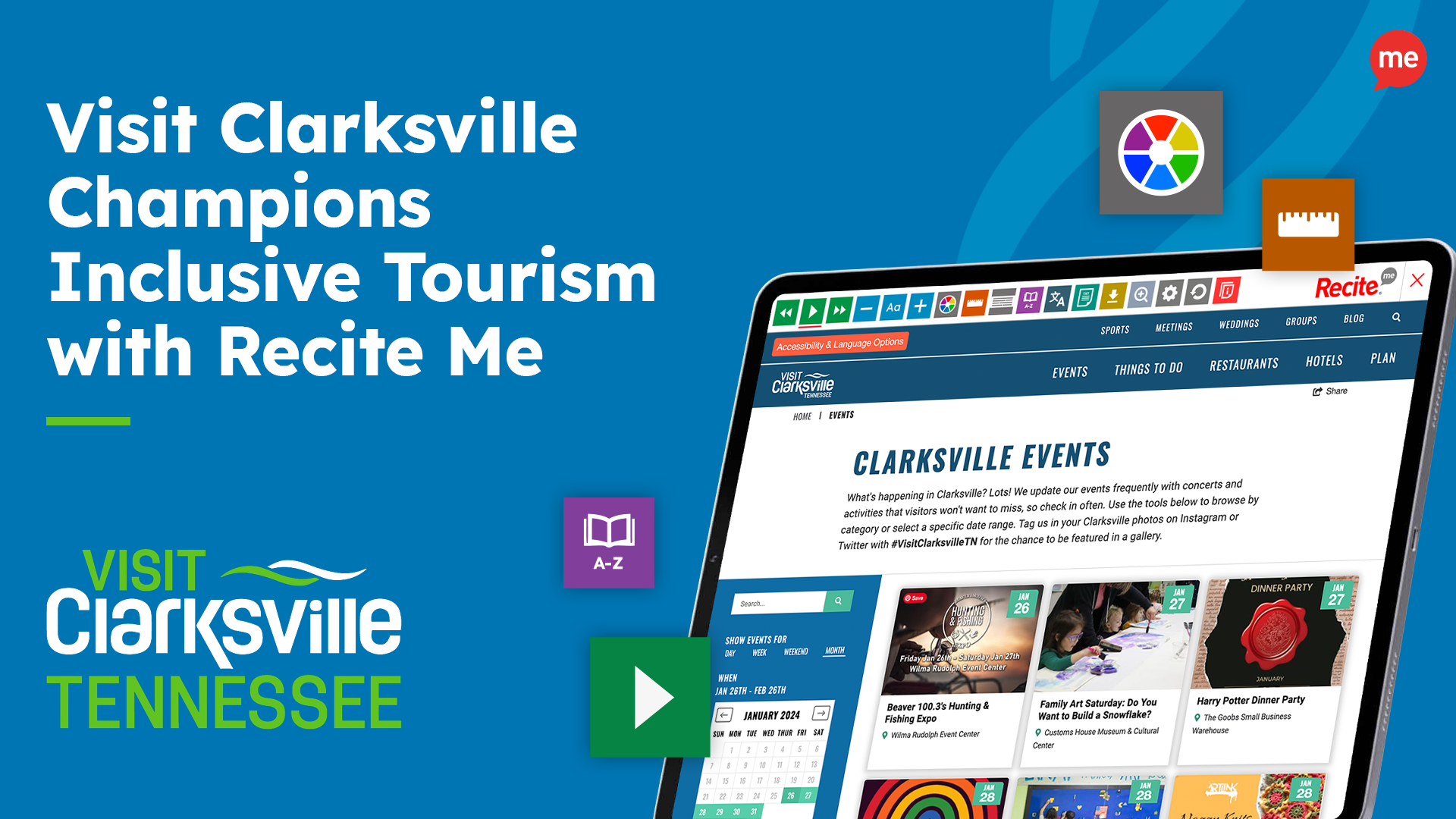 Visit Clarksville Champions Inclusive Tourism with Recite Me with a tablet with a screenshot of the Visit Clarksville website