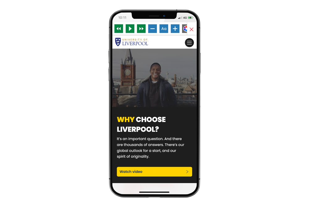 Phone with screenshot of University of Liverpool website