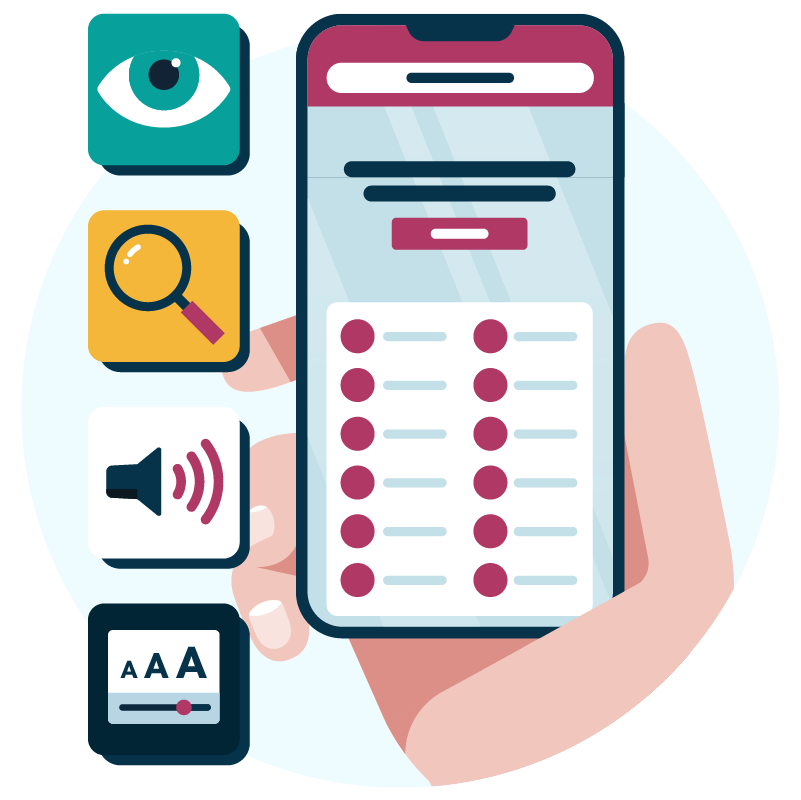 A public sector website on phone with accessibility icons on the right