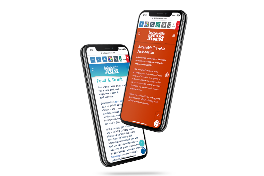 2 mobile phones with screenshot of http-__www.visitjacksonville.com_ website