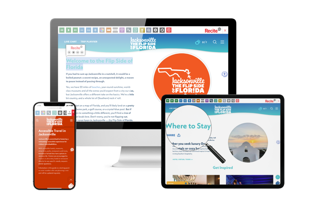 Desktop, laptop, and mobile phone with screenshot of http://www.visitjacksonville.com/ website