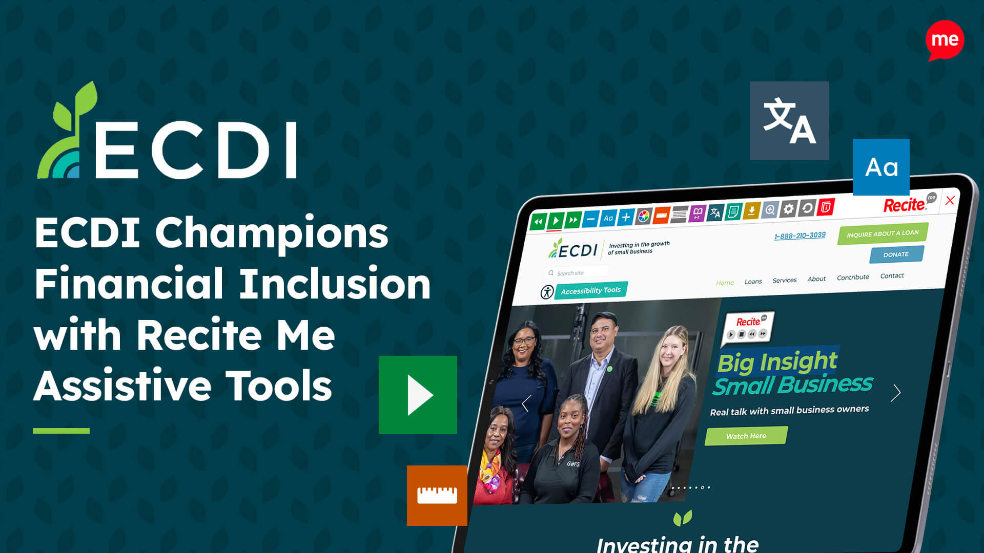 ECDI Champions Financial Inclusion with Recite Me Assistive Tools with screenshot of ECDI website on a laptop