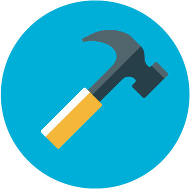 Icon of a hammer on a light blue background