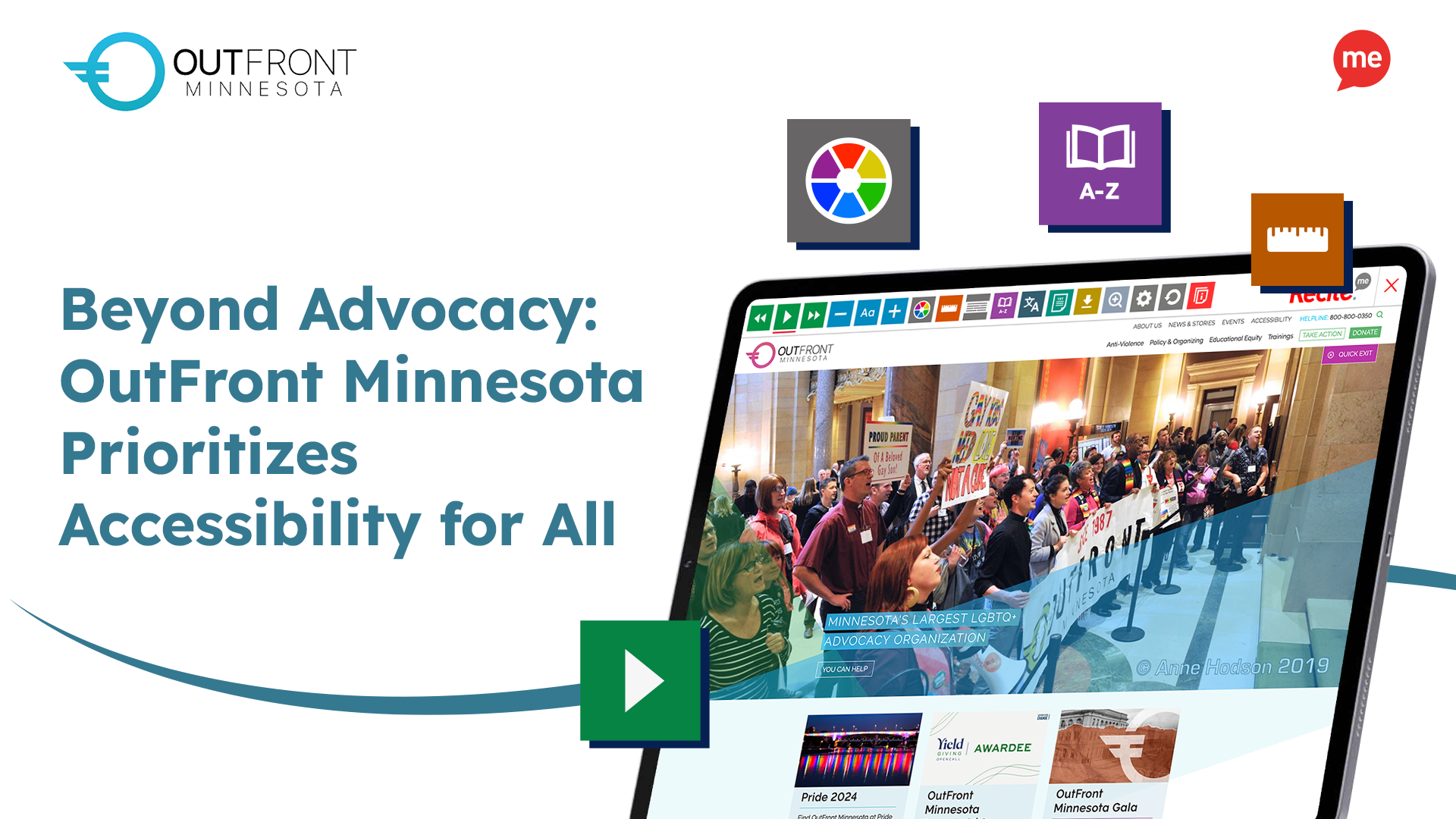Beyond Advocacy: OutFront Minnesota Prioritizes Accessibility for All with a tablet with screenshot of the OutFront Minnesota website
