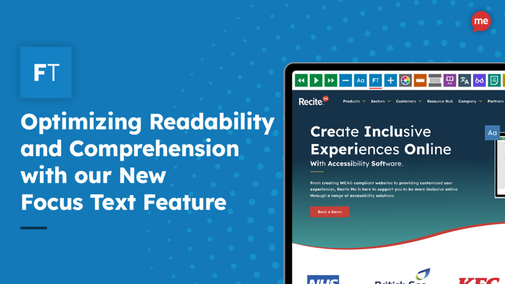 Optimizing Readability and Comprehension with our New Focus Text Feature with a laptop screenshot of the Recite Me website