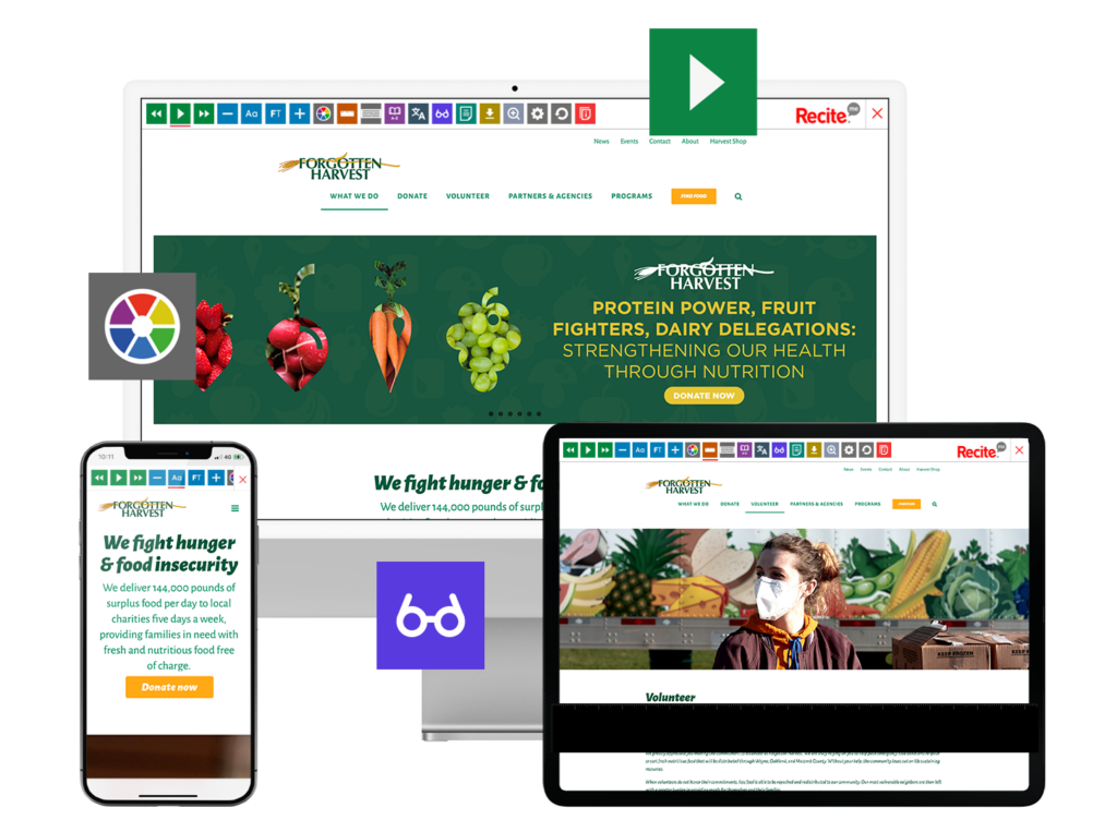 Desktop, laptop, and mobile phone with screenshot of https://www.forgottenharvest.org/ website