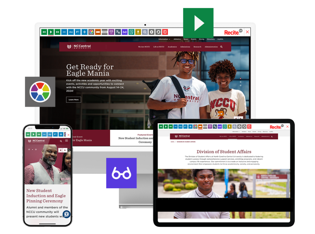 Desktop, laptop, and mobile phone with website screenshot of https://www.nccu.edu/