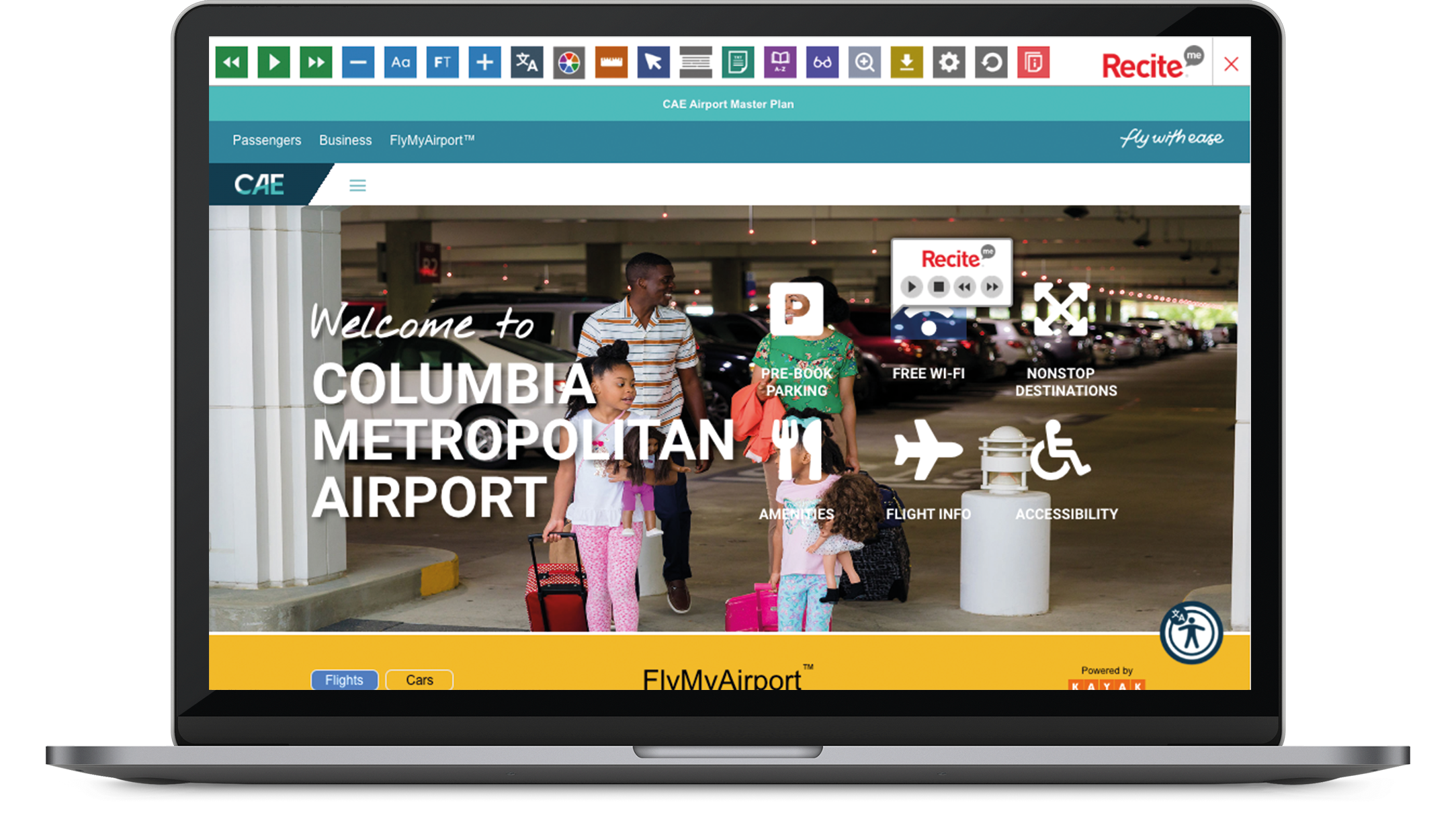 Laptop with screenshot of CAE airport website