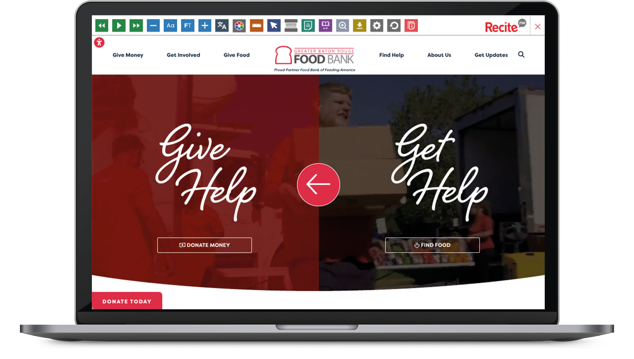 Laptop with screenshot of the Greater Baton Rouge Food Bank website