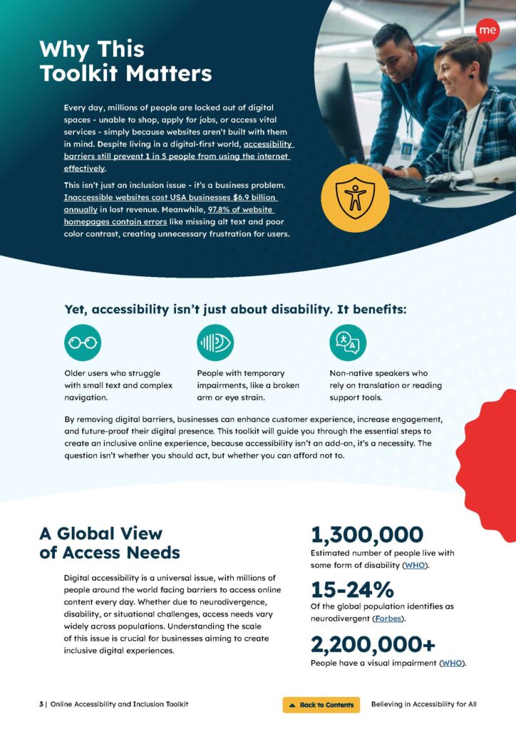Title text of the page reads 'Why This Toolkit Matters'. It is Page 3 of the Recite Me Online Accessibility and Inclusion Toolkit
