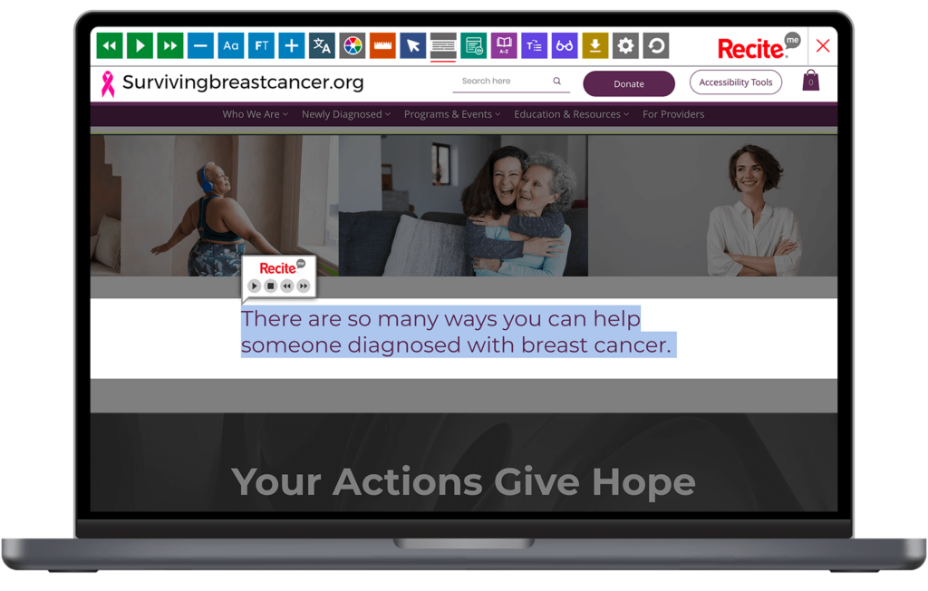 Laptop with screenshot of the Surviving Breast Cancer website